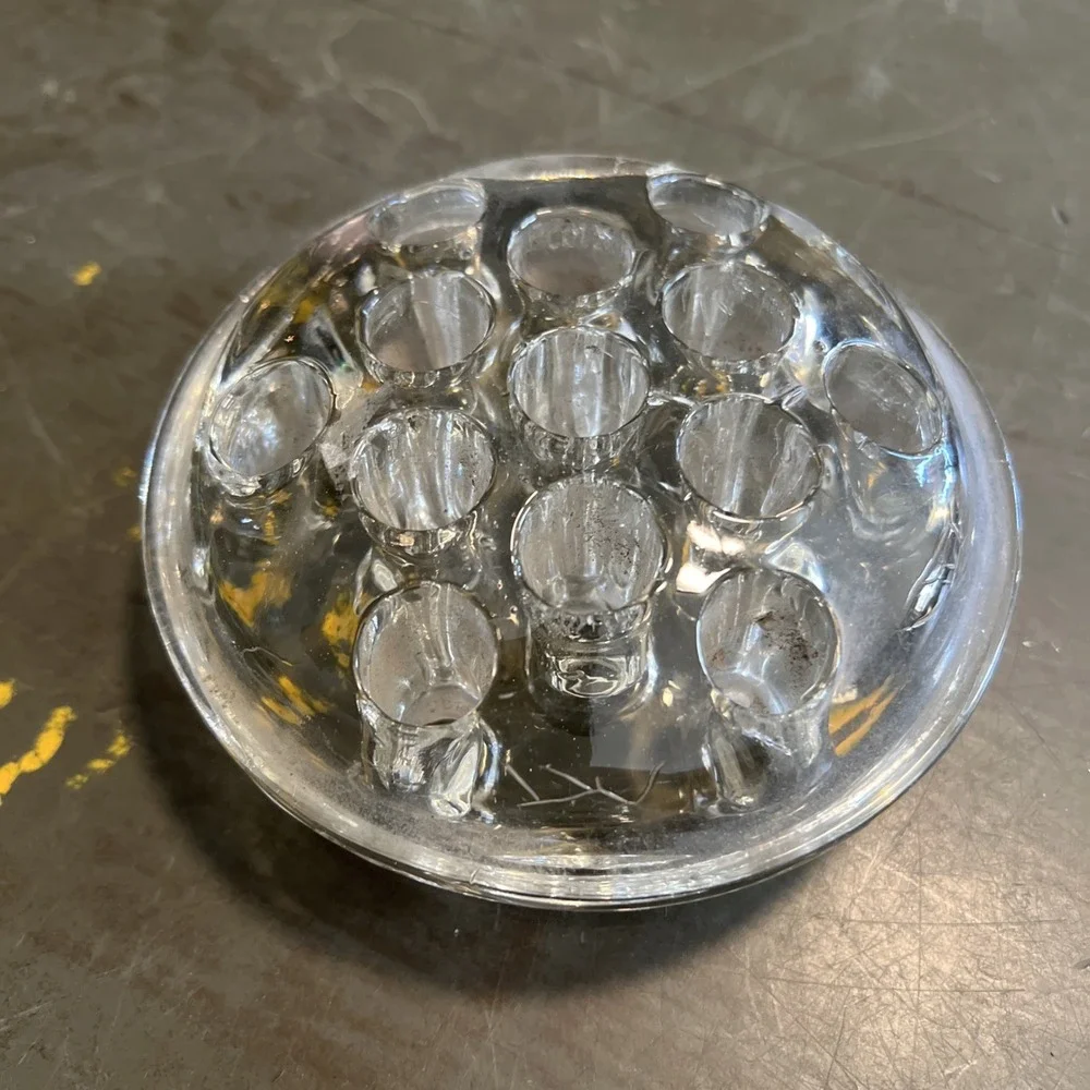 Vintage Clear Glass Floral Arrangement Frog Flower Holder 13 Holes Round 4.5in